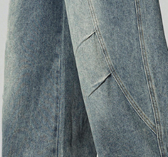 Loose Men's Jeans Washed Drawstring Elastic Waist Jeans Wide Leg