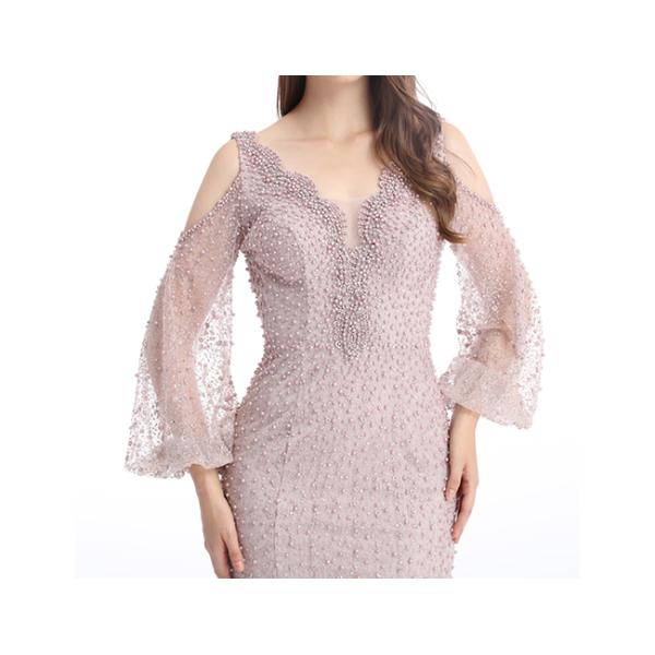 Bubble Sleeve Saudi Arabic Long Sleeve Fancy Dresses Backless With Beading