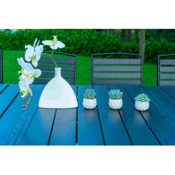 Black 11 Pieces Plastic Wood Modern Outdoor Garden Furniture Table Set 8-10 Seater Extendable Patio Dining Table Chairs