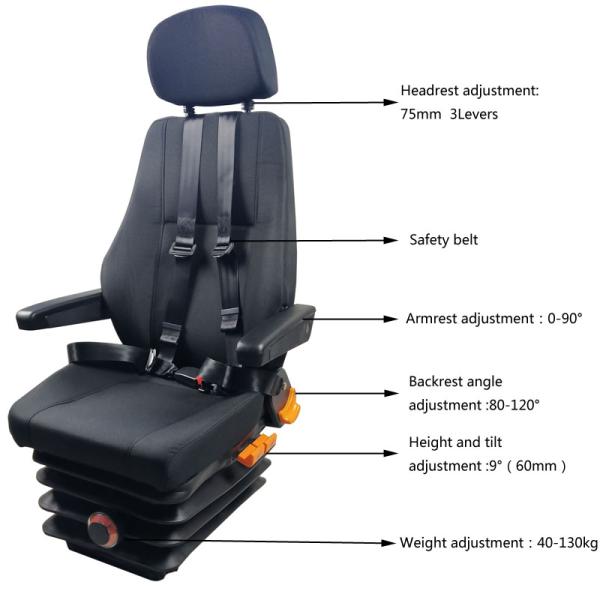 Customized Black Mechanical Suspension Seat M801 Four Point Seat Belt