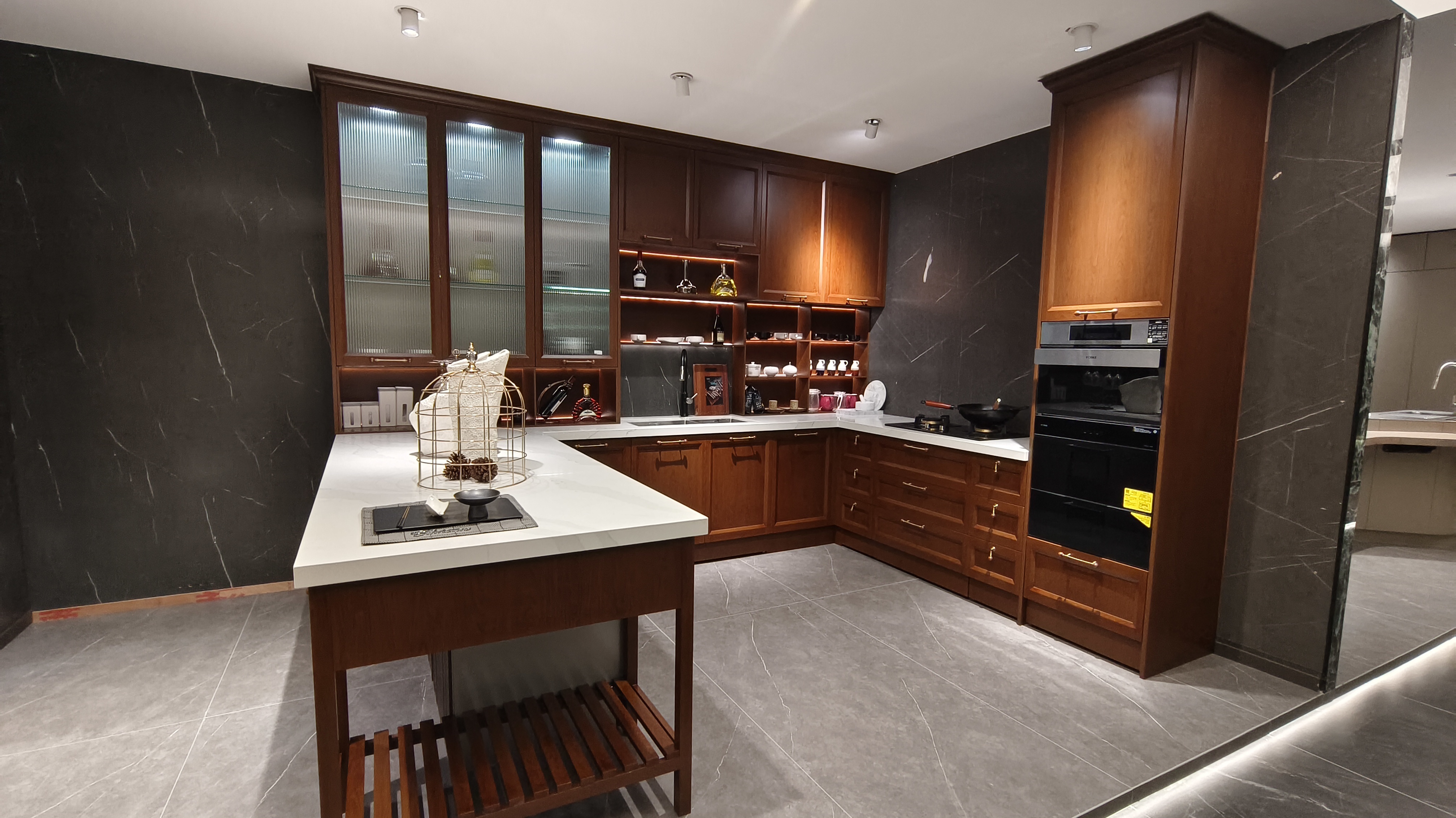 Dark Walnut Stainless Steel Kitchen Cabinetry Waterproof Rustproof Commercial