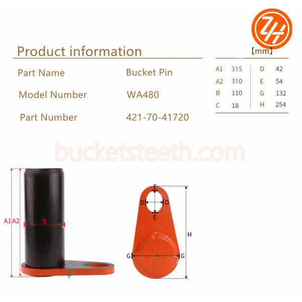 Alloy Steel Komatsu Bucket Pins 421-70-41720 WA480 Excavator Bucket Parts
