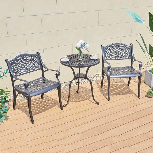 Design Bistro Outdoor Cast Aluminum Dining Sets Garden Chair and Round Side Table