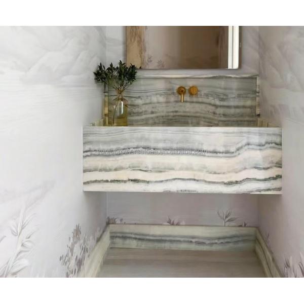 Hotel Bathroom Wall Panel and Vanity Basin with Sink Made of Natural Stone Onyx Marble
