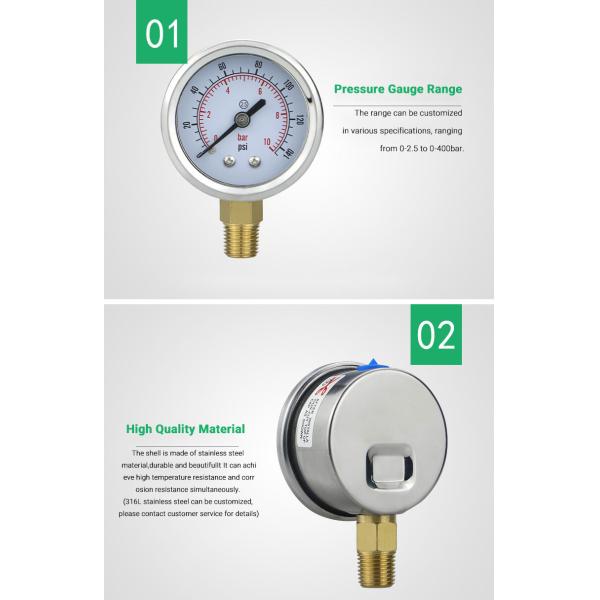 50.5mm High Accuracy Water Pressure Indicator 2.5% for Universal Air Pressure Gauge