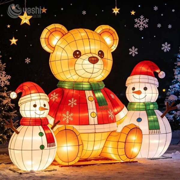 Custom Teddy Bear LED Lantern Sculpture Outdoor Waterproof for Urban Square Lighting