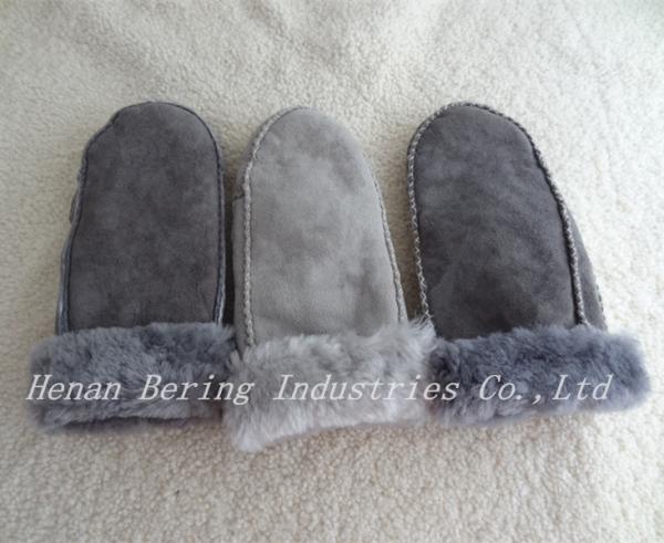 Wholesale Economic Soft Hand Sewn Double Stitching Real Lamb fur Patched Shearling Sheep Skin Cheap Winter Leather Mitten Gloves