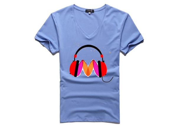 Cotton Polyester Fit V Neck T Shirts / Blank Knitted Cuffed Sleeve T Shirt