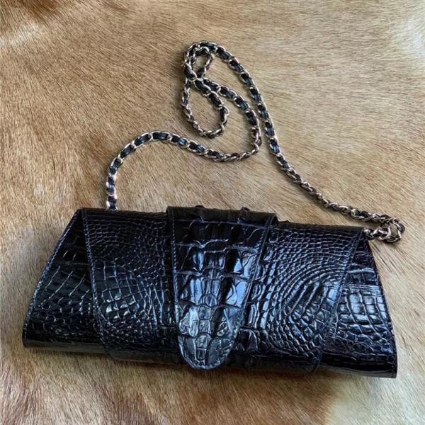 Authentic Crocodile Skin Women's Foldable Clutch Female Evening Purse Genuine Alligator Leather Lady Cross Shoulder Bag