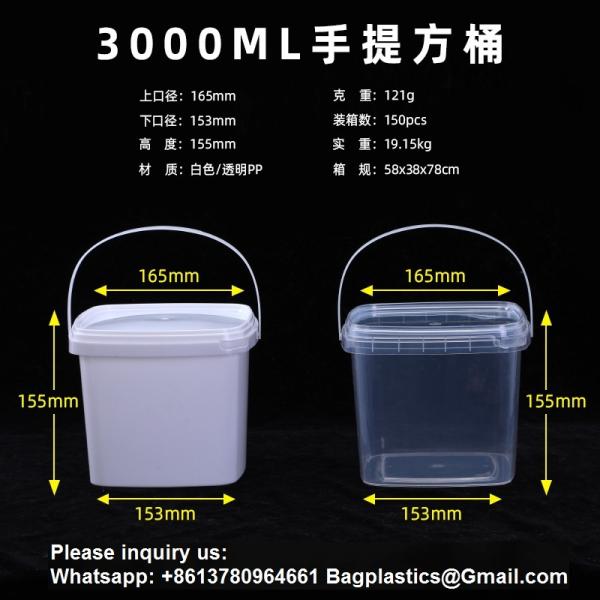 Clear Plastic Container With Lid Ice Cream Bucket Food Storage Container Freezer Storage Bucket Square Plastic Pails With Handle For Home Kitchen