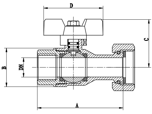 X femenino que gira las vávulas de bola de cobre amarillo femeninas de la nuez PN25