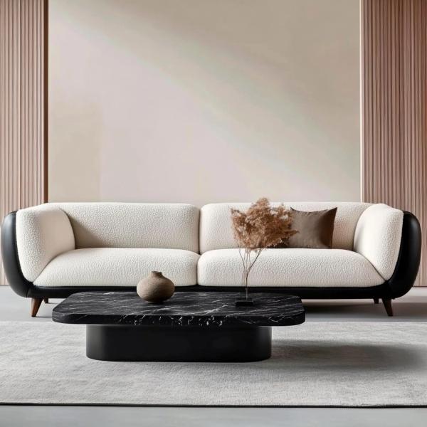 Modern Sofa Set 3-Seat Soft Bay Living Room Sitting Couch Boucle Fabric White Furniture Filling Material FOAM