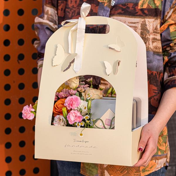 Настроенный логотип Подарок Рукой Бабочка для творческой свадебной цветочной корзины упаковки