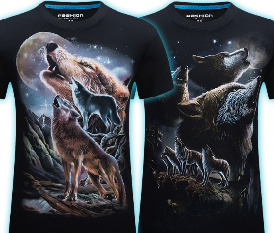 Summer Men's 3D Personality T-shirt Short Sleeve Stereo Wolf Head Pattern Big Size Gain/ Garment