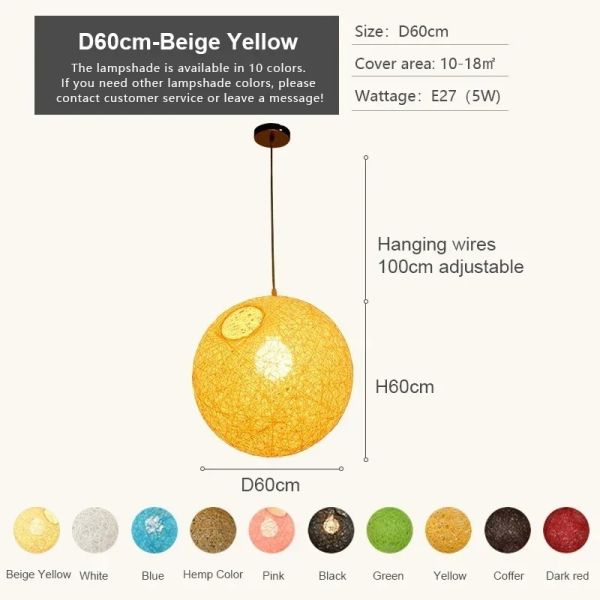Loft Hanging Lamp Living Room Home Decoration Nordic Rattan Weaving Spherical Pendant light(WH-WP-145)