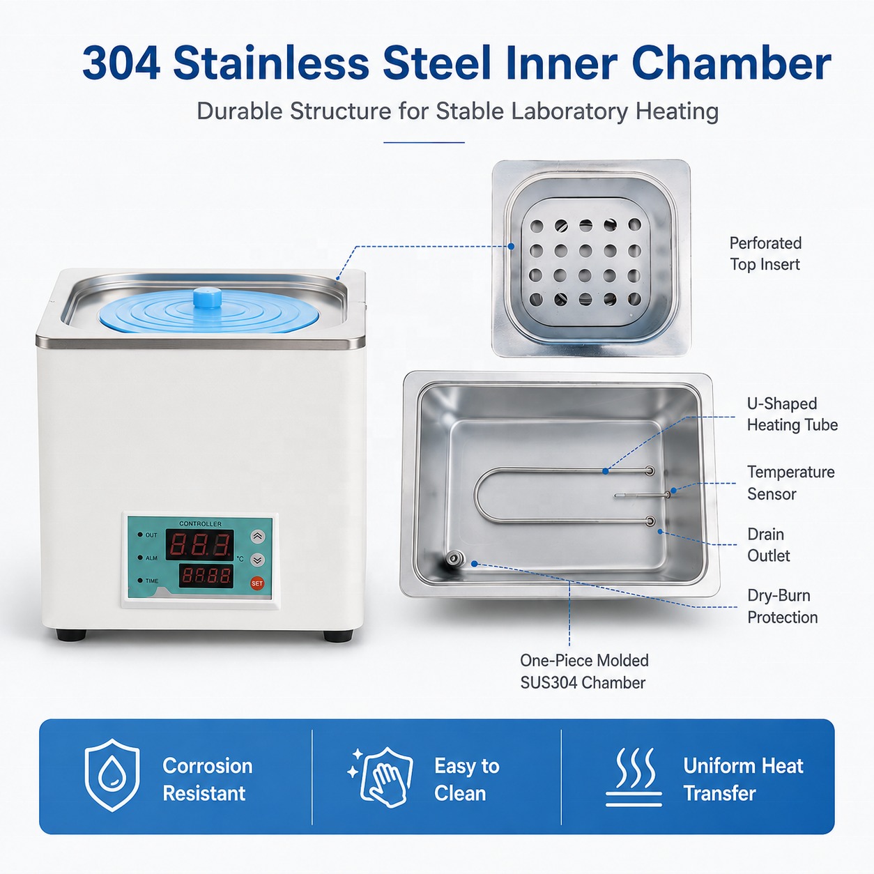Cenlee Digital Constant Temperature Water Bath 300W Laboratory Heating Bath for Medical Sample Incubation and Testing