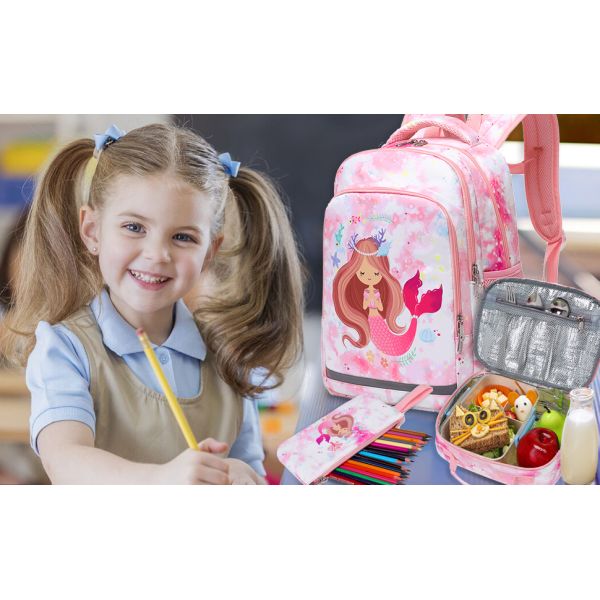 Polyester Kids School Backpack Mermaid School Bag Three Pieces Set