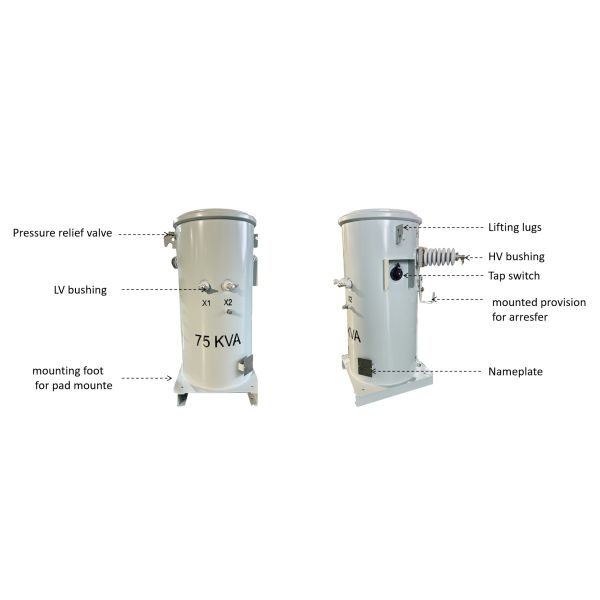 ANSI IEEE Standards 75KVA Single Phase Pole Mounted Transformer Oil Immersed 6900V to 460V UL cUL Certified