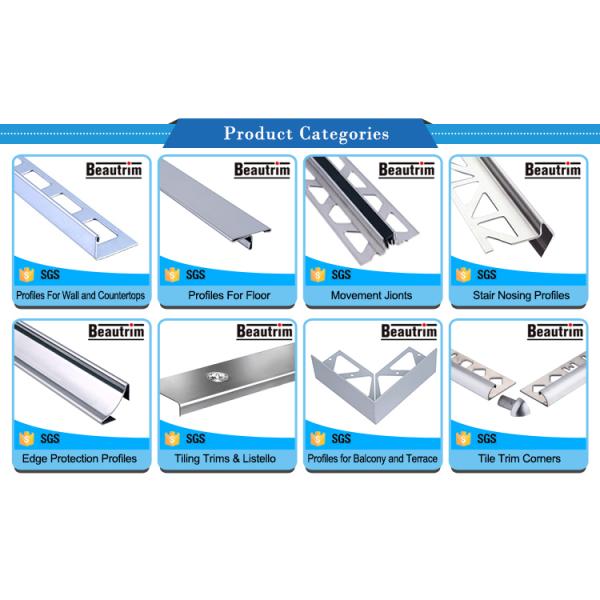 Custom 304 316L Stainless Steel Tile Trim Profiles 6mm 8mm 10mm Height