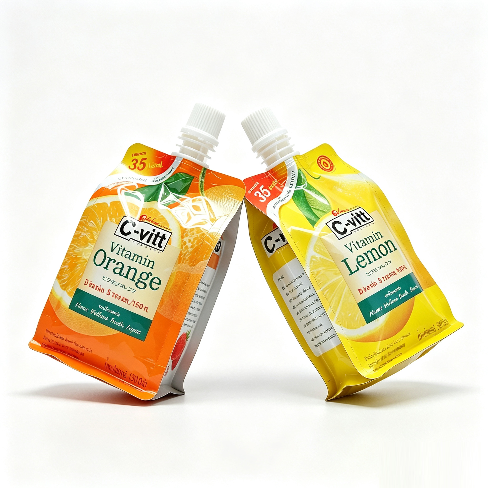 150g Flat Bottom Spout Pouch | Stand Up Juice Spout Bag For Orange Lemon Vitamin Drink Food Grade Custom Print