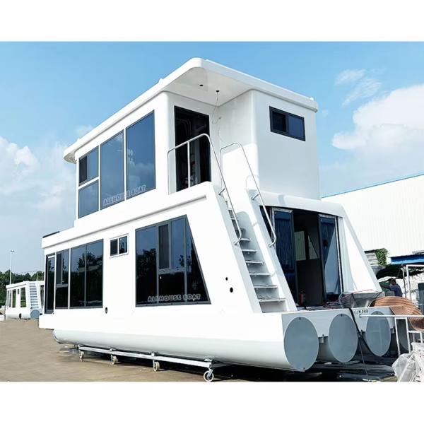 Small 2 Deck Aluminum House Boat Custom luxury Pontoon Houseboat 25 People