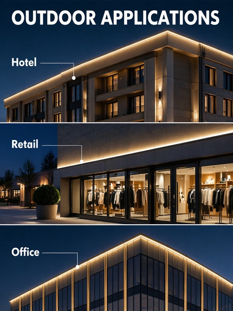 12x12mm Side Emitting Flexible Silicone LED Strip 120LED/M 9.5W For Facade Lighting