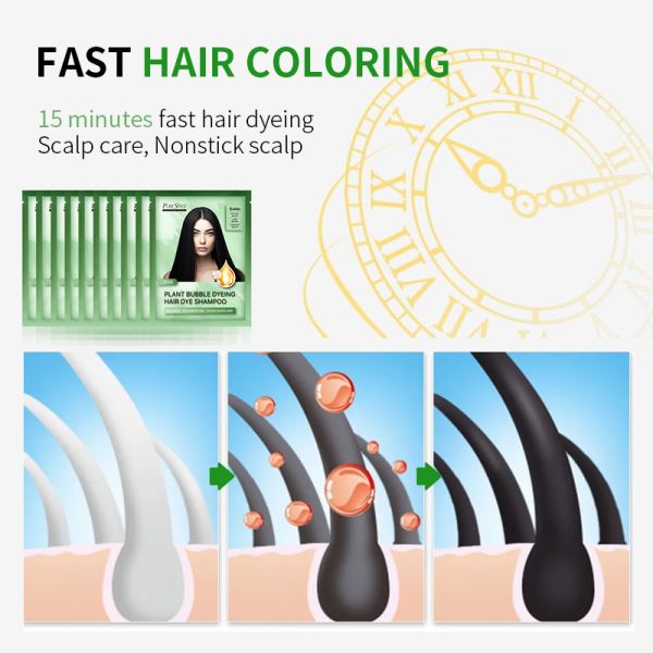 Shampoing colorant capillaire végétal pour une couverture rapide des cheveux gris à domicile