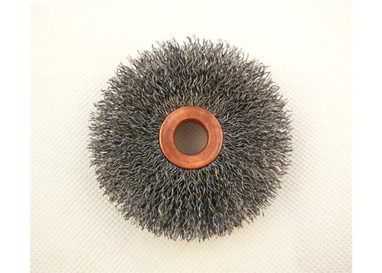 38mm crimped  wire wheel brush, 3/8''  Arbor hole ,thickness 7mm,wire diameter 0.008'' ,trim length 10mm