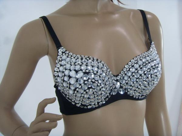 Unique Sexy Night Club Clothes Full Coverage Bras With Spikes , Ladies Club Wear Silver Studded Bra