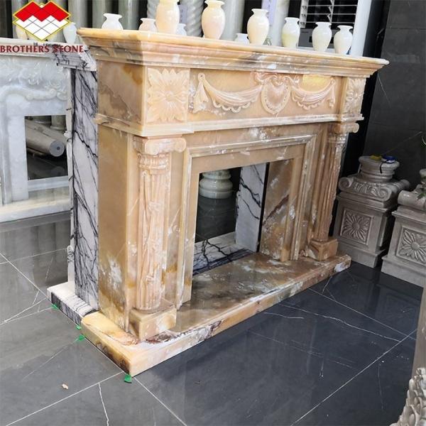 Villa Living Room Fireplace Surrounds Modern Indoor Marble Stone Fireplaces Customized