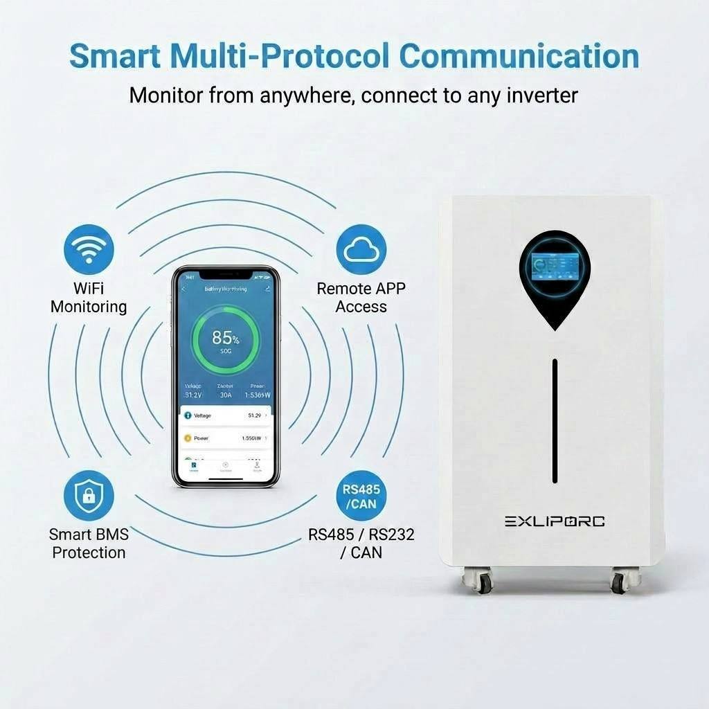 EXLIPORC LVB16WTC 16kWh LiFePO4 Home Energy Storage System with EV Blade Cells for 8000 Cycles and WiFi APP Monitoring