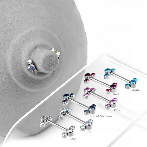 1.6mm Titanium Nipple Jewelry Nipple Barbell Jewelry With Triple Cluster Beads