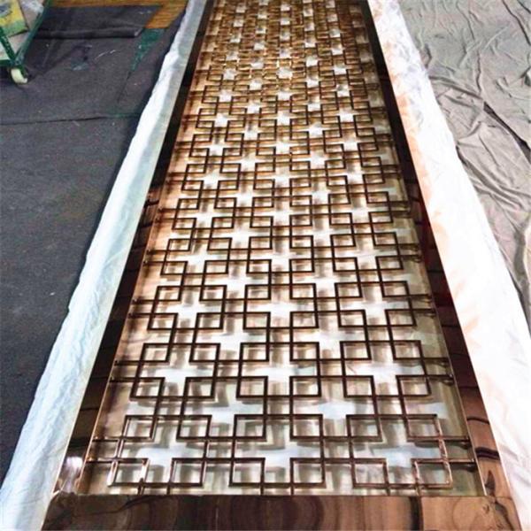 Carved screens champagne stainless steel restaurant laser hollow wall panel