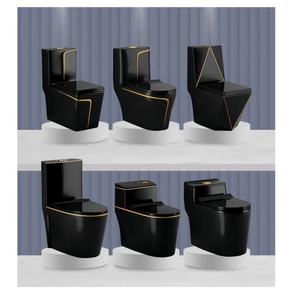 Installation Floor Mounted Dual Flushing Siphon Flush Black Ceramic One Piece Toilet