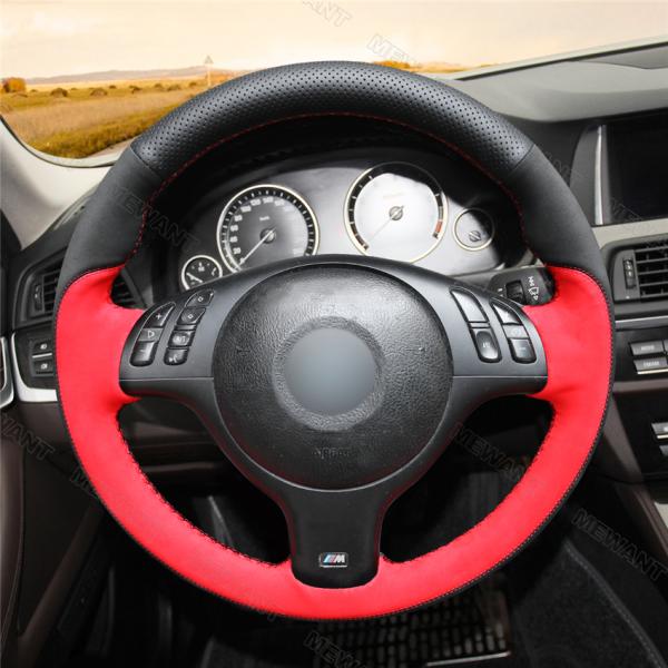 Red Suede Leather Steering Wheel Cover for BMW 3 Series 5 Series E46 E39 M3 M5 330i 330ci Sport E36
