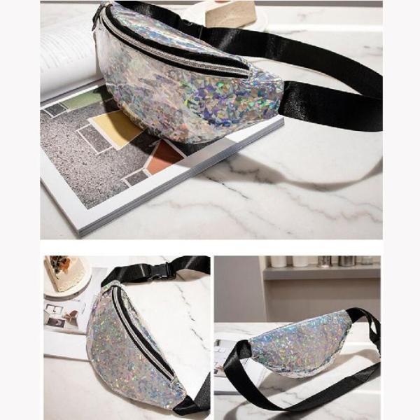 Людей женщин Faux сумка талии кожаных Sequined с застежка-молнией