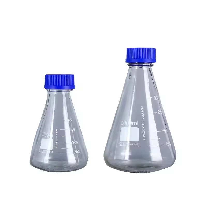 Lab Glass PETG PC Plastic Polycarbonate Tissue Cell Culture Triangular Conical Erlenmeyer Flask With Breathable Cover Lid