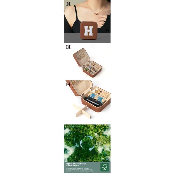 Boîte de rangement de bijoux en cuir marron