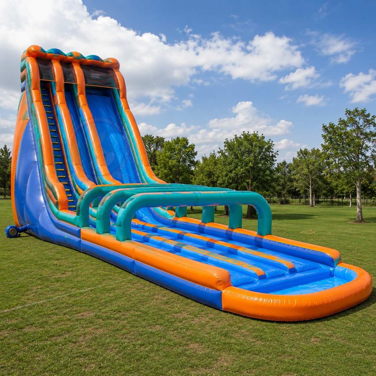 Custom Large Inflatable Water Slide with Tall Slide Platform Long Splash Lane and Pool for Parks Camps Schools and Summer Rental Events