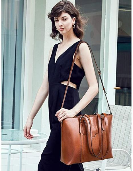 Vintage Womens Leather Messenger Bag 15.6 Inch Laptop Tote Bag