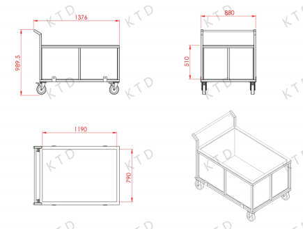 Leak Proof Transporter Trolley Aluminium Tube Vertical Metal Storage Trolley
