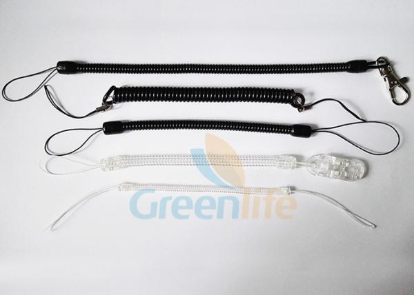 Black / Clear Coiled Key Lanyard Custom Length Spiral Elastic Key Cords