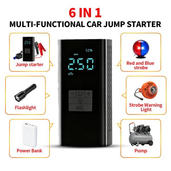 Car Emergency Jump Starter Power Supply ABS 6000mAh / 8000mAh Air Compressor Car Battery Charger Jump Starter