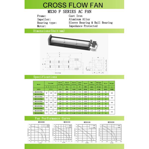 220v AC Cross Flow Blower Fan , Cross Flow Cooling Fan Sleeve / Ball Bearing For Oven