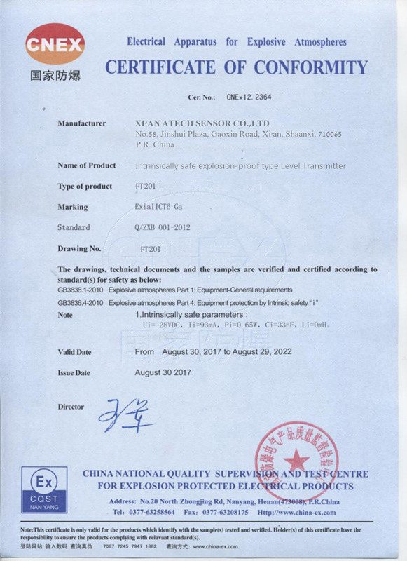 Atech sensor Co.,Ltd Сертификации