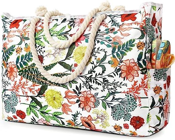 Beach Bag for Women - Large Beach Tote Bag, Waterproof Sandproof Beach Bag with Zipper, Large Swim Pool Beach Tote