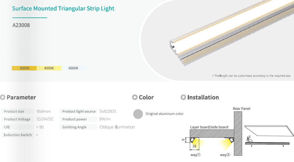 Letaron 12/24V Ultra Thin Surface Mounted LED Triangle Lights Under Cabinet Lighting