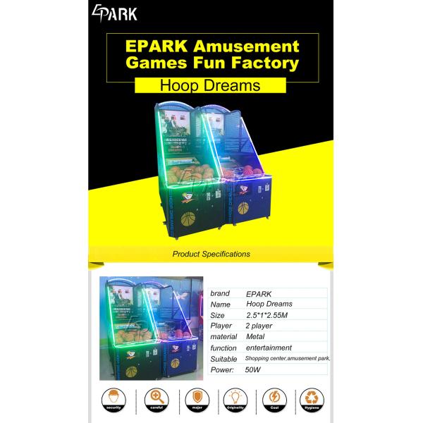 Coin Operated Arcade Basketball Game Machine  or 1 to 2 Player 100W