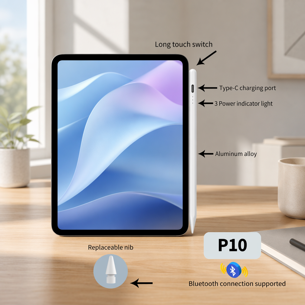 Factory Direct Rechargeable iPad Stylus Pen with Tilt Drawing Palm Rejection Magnetic Attach Fast Charge Type C Active Pencil
