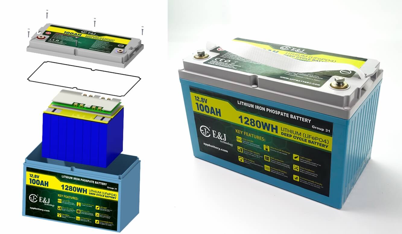 High Capacity BT LiFePO4 Lithium Ion Battery Pack 12V 100Ah 4S Unlimited Parallel Support